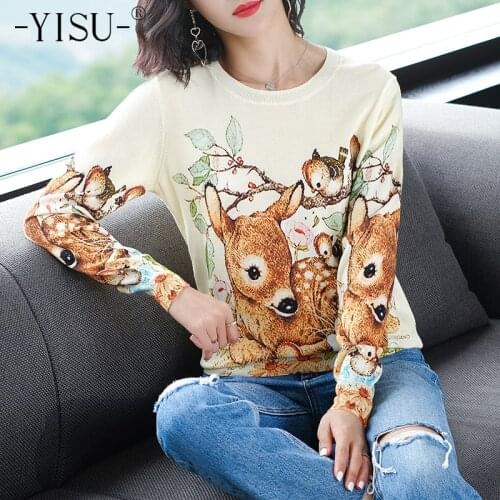 YISU 2020 Autumn winter sweater Building pattern Print pullover fashion Jumper womens loose pullovers knitted sweater women