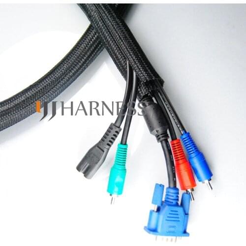 Expandable sleeving self-closing braided cable wrap overlaps by 25% cable loom split wrap for Pipe Wire Protection