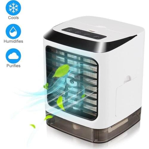 Portable Mini Air Conditioner Desktop Air Cooler Humidifier USB Mini Fan with LED Light for Home or Office