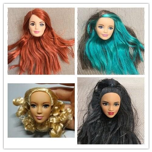 Rare Collection Doll Heads 1/6 Freckle Dimple Face Red Lips Curl Green Purple Black Hair Girl DIY Dressing Toys Kids Gifts