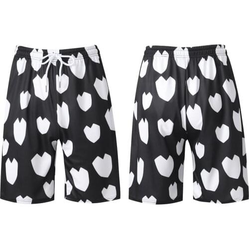 Men Hearts Printed Mid Waist Loosing Boxer Shorts Holiday Beach Boys Casual Drawstring Elastic Waistband Nightwear Short Pants