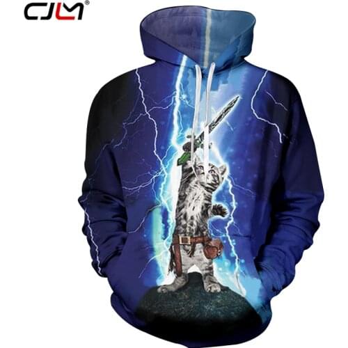 CJLM Animal 3D Hoodies Funny Print Flashing Cat Cute Sweatshirt Hoodies Casual Long Sleeve Hip Hop Tracksuits Pocket Pullovers