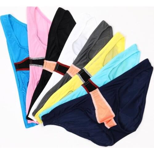 8Pcs/Lot Mens Briefs Low Rise Sexy Underwear Gay Ice Silk Men Sissy Penis Pouch Panties Mens Comfort Bikini Briefs Jockstrap