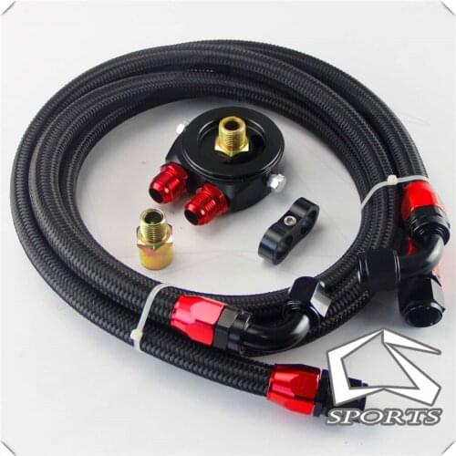 Alloy Universal AN10 Oil Cooler Filter Sandwich Plate Adapter 10-AN Fitting + 4"X16UNF / M20x1.5 Fitting + Fuel/Oil line kit