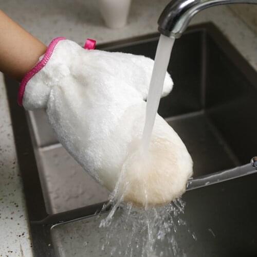 1pc Bamboo Fiber Waterproof PEVA Rag Gloves White Non-slip Gloves Dishwashing For Household Kitchen Household Cleaning