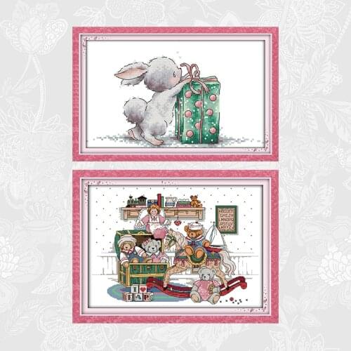Bunnys Gift Cross Stitch DIY Embroidery Counted Printed on Canvas 11CT 14CT Bear Toy Chinese Cross Stitch Kits Home Decoration