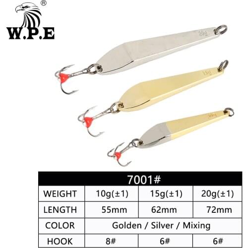 W.P.E Ice Fishing Lure 1pcs 5g/10g/15g/20g Wobbler Pesca Hard Fishing Lure Treble Hook 8#/10#/12# Metal Spoon Lure Balancers