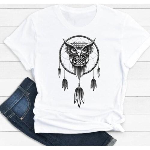 Women Clothes Cartoon Owl Vintage 90s Cute Feather Summer Print Fashion Tshirt Female Short Sleeve Tee Top Graphic T-shirt