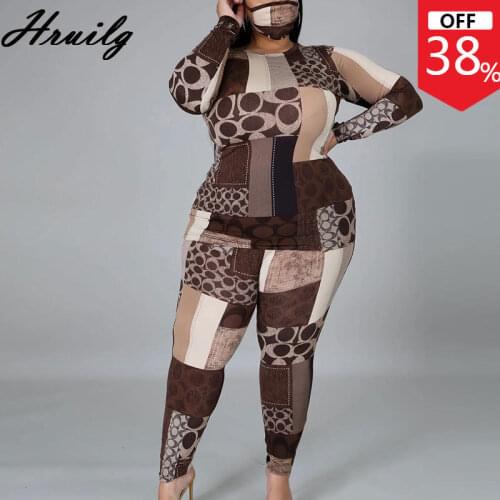 Tracksuits Women Set Plus Size L-5XL Fashion Long Sleeve Tops&pants Women Irregular Print 2 Piece Sets Womens Outfits Autumn