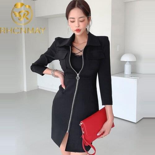 New Women Sexy Autumn Mini Dress Zipper Split Professional Pencil Sheath Dress Bodycon Dresses Work Black Vintage Dress Vestidos