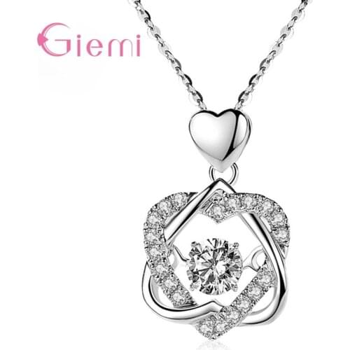 Fashion Simple 925 Sterling Silver Cubic Zircon Heart Pendant Necklace Women Girl Sweet Creative Jewelry Gifts Femme