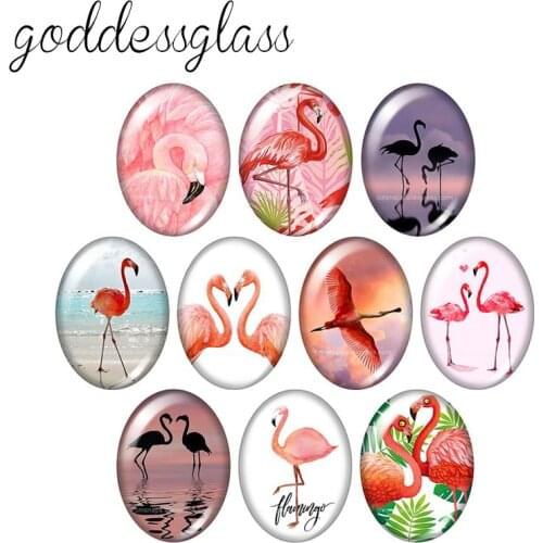 Animals Flamingo Birds peacock 10pcs mixed 13x18mm/18x25mm/30x40mm Oval photo glass cabochon demo flat back Making findings
