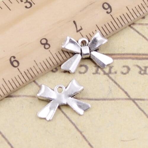 20pcs Bowknot Bow 10x14mm Tibetan Bronze Silver Color Pendants Antique Jewelry Making DIY Handmade Craft