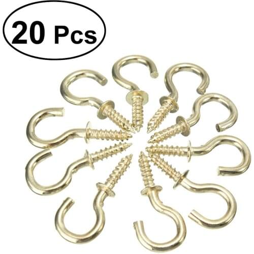 20pcs Heavy Duty Copper Plated Metal Screw-In Ceiling Hooks Cup Hooks Hanger 2019 High Quality