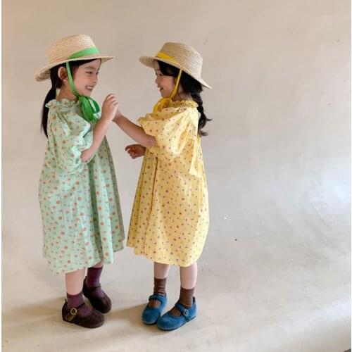 2021 Korea style girls floral dress fashion cotton summer shorts sleeve girls dresses