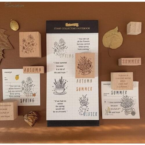 3pcs/set Vintage English season Plant decoration stamp wooden rubber stamps for scrapbooking stationery DIY craft standard stamp