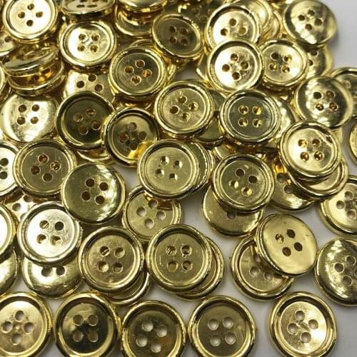 100 pcs Gold Plastic Buttons 15mm Sewing Craft 4 Holes PT190