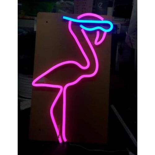 Large Custom Acrylic Sheet LED Neon Sign Light Pink Flamingo with Blue Glasses Bar Club Pub Advertise Decor Hang Home Gift Kits