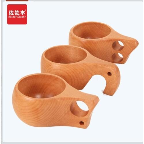 Beech hand Cup Coffee Cup European Finland Kuksa wooden cup travel portable tea cup custom LOGO