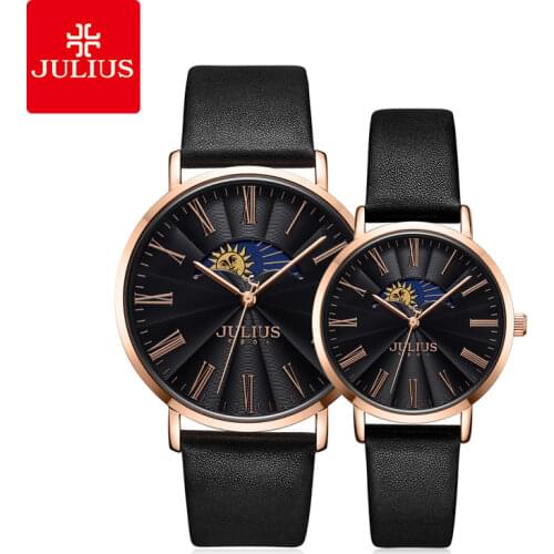 Sun Moon Mens Watch Womens Watch Japan Quartz Couple Hours Fashion Real Leather Bracelet Boy Girl Birthday Gift Julius Box