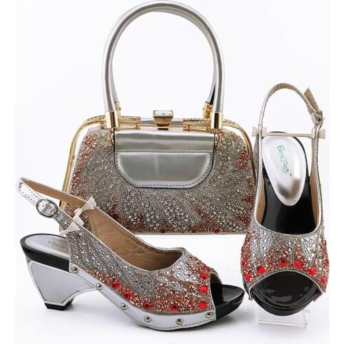 Doershow very nice style Shoes and Bag Set In Italy silver Color Italian Shoes with Matching Bag Set for wedding SUY1-25