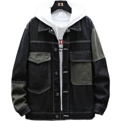 New Spring autumn denim jacket men stitching black blue man Casual cowboy coat male fashion Denim Jacket clothing