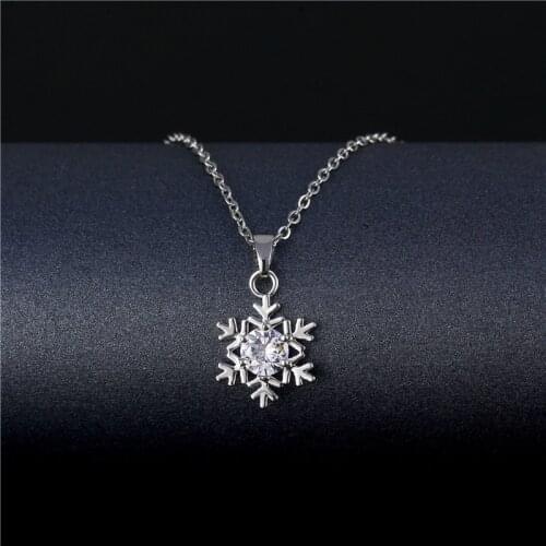 Ekopdee Korean Snowflake Drop Cut Cubic Zirconia Necklace Pendant For Women New Trendy Link Chain Necklace Birthday Gift Jewelry