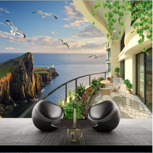 Beibehang Modern fashion wallpaper photo 3D living room bedroom ocean balcony extension background wallpaper for walls murals