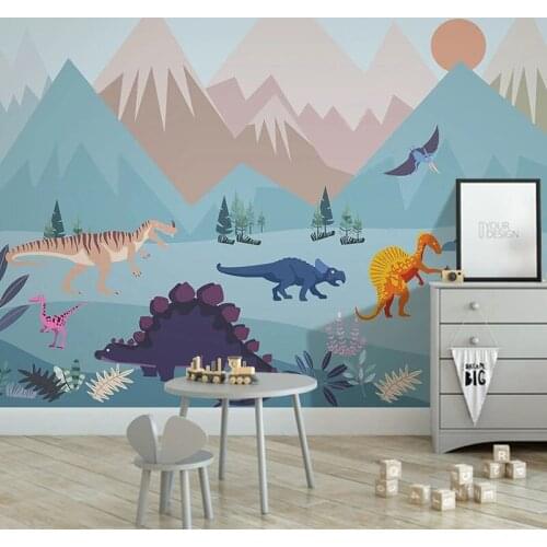 Custom Mural Wallpaper 3D Dinosaur World Cartoon Animal Snow Mountain Scenery Childrens Room Background Mural Papel De Parede