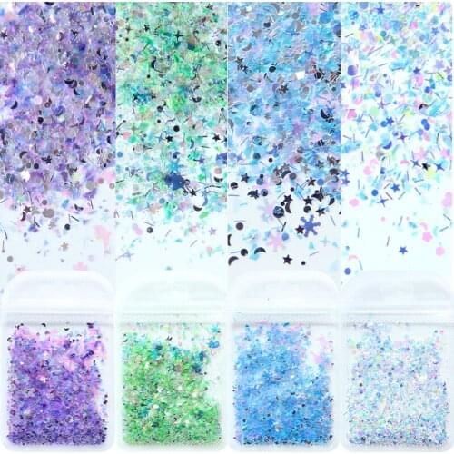 Holographic Star Moon Various Shapes Nail Glitter Flakes Shiny Colorful Sequins Round Paillette Polish Manicure Nail Decoration