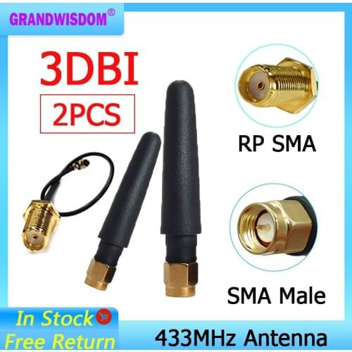 2pcs lot 433MHz Antenna 2.5dbi SMA Male Connector 433 mhz antena waterproof directional antenne + 21cm RP-SMA/u.FL Pigtail Cable