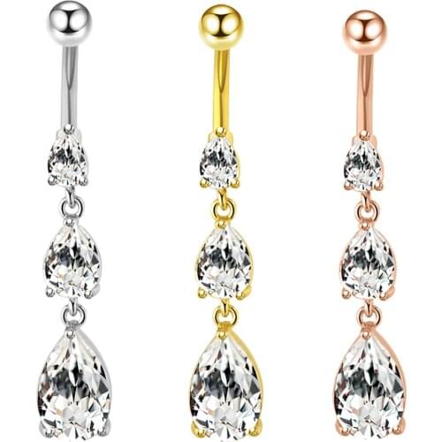 JUNLOWPY 14G Belly Button Rings Dangle for Women Surgical Steel Navel Rings Body Piercing Jewelry