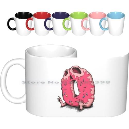 Death By Donut Ceramic Mugs Coffee Cups Milk Tea Mug Donut Scull Pink Metal Sugar Sweet Skull Scream Hole Get Candy Sweets Claw