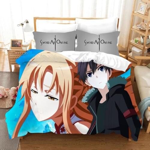 Kirito Bedding Set Quilt Duvet Cover Pillowcases Bed Cover Set Sword Art Online Twin Full Queen King Single Double 2-3PCS
