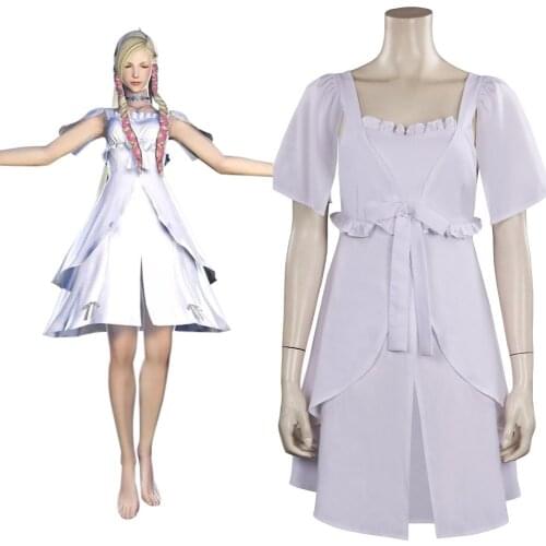 Final Fantasy XIV Cosplay FF14 Minfilia Dress Costume Halloween Carnival Suspender Dress Suit