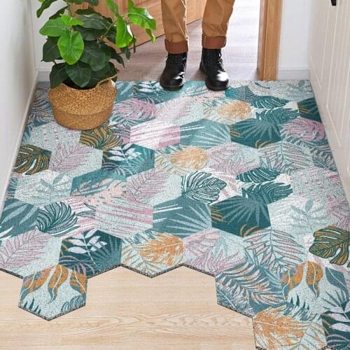 Hexagon Pattern Nordic Door Mat Carpet PVC Silk Loop Household Indoor Outside Entrance Mats Carpet Non-slip Easy Clean Door Mats