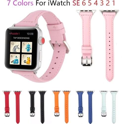 Slimming leather watchband for apple watch band SE 6 5 4 40mm 44mm belt bracelet bands for iWatch Strap series 4 3 2 38mm 42mm