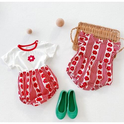 Summer Fashion Cute Newborn Baby Girls Clothes Suit Toddler Baby Girl Cotton Flower Romper Infant Baby Girls Jumpsuit