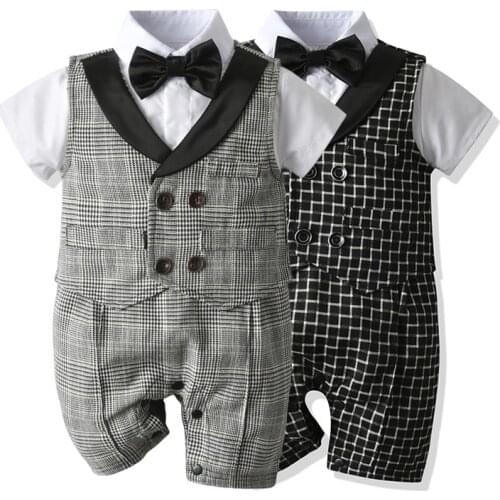 Summer Childrens Gift Clothing baby Boy Romper Gentleman Short-Sleeved One-Piece Suit Vest jumpsuit Two Piece Suit