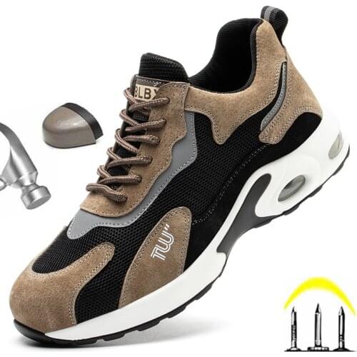 Men Shoes Working Security Sneaker With Metal Toe Casual Breathable Lightweight Boots Cushioning PU Outsole Sport Shoes New 2021