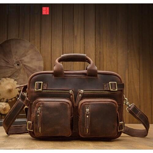 AETOO Handmade cowhide mens shoulder bag, large-capacity multifunctional messenger bag, leather travel bag