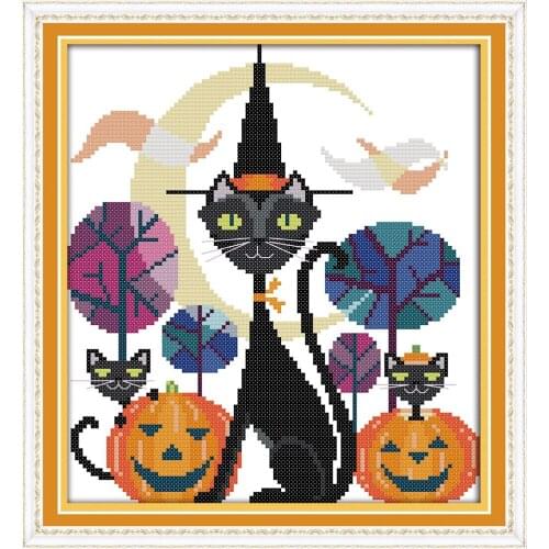 The black cat of Halloween cross stitch kit DIY hand embroidery set craft handmade needlework set