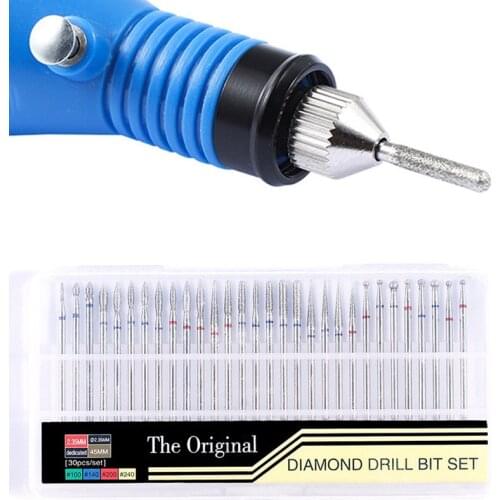 30pcs Nail Drill Accessories Diamond Nail Polishing Needle DIY Nail Art Kits Drill unghie Bits Rotary Grinding Carving Tools