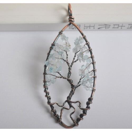 Natural Handmade Tree of life Blue Stone Bronze Copper Wire Wrap GEM Pendant Jewelry S1302
