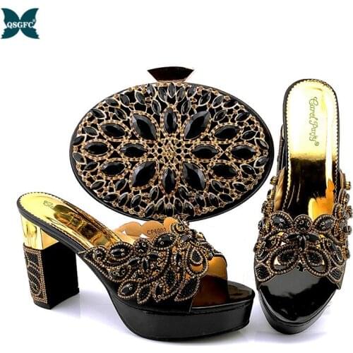 New Arrival Black Color African Shoe and Bag Set for Party In Women Ladies Shoe and Bag Italian Matching Shoes and Bag Set