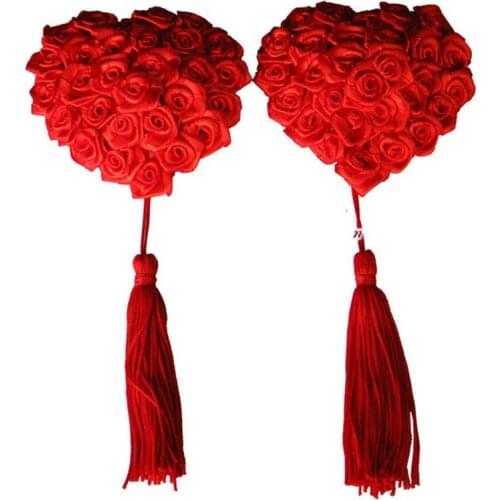 New Christmas Xmas Ladies Sexy Fur Red Ribbon Stick On Pasties Breast Petals Nipple Covers Clubwear free shipping