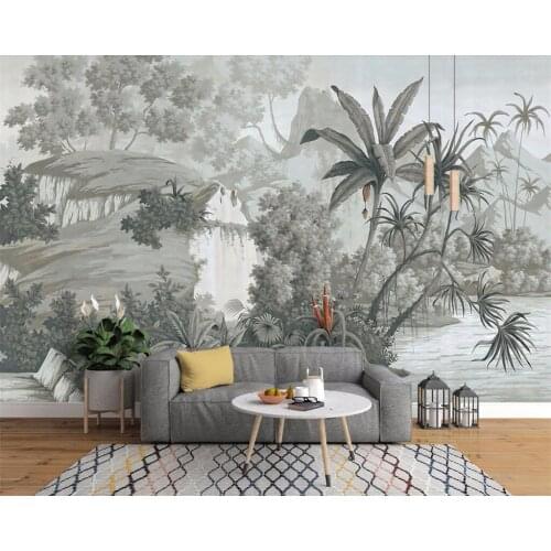 Beibehang Custom wallpaper European retro nostalgic hand-painted rainforest banana palm sofa TV mural background 3D wallpaper