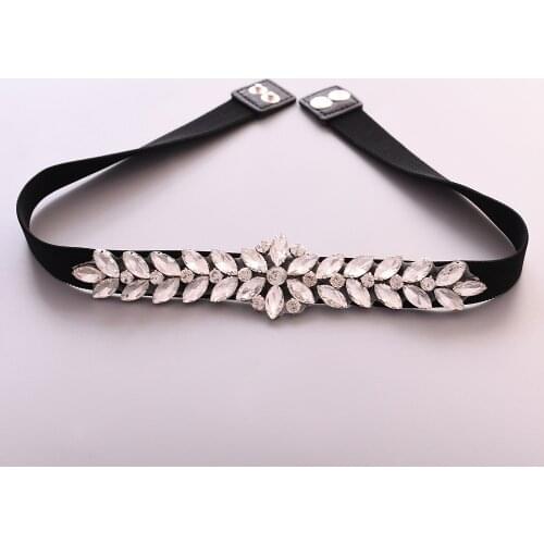 Handmade Stunning Rhinestone Elastic Belt Wedding Dress Belt Crystal Gem Black Waistband Fur Coats Prom Dress Belts For Women