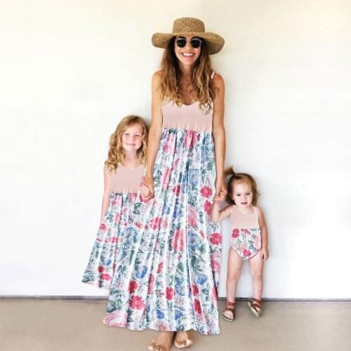 Family Matching Clothes 2019 Patchwork Floral Summer Baby Girl Clothes Mom And Daughter Dress Baby Romper Mommy And Me Clothes