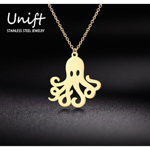 Unift Beach Octopus Animal Series Pendant Necklace For Women Hollow Stainless Steel Charm Fashion Ladies Neck Jewelry Love Gifts
